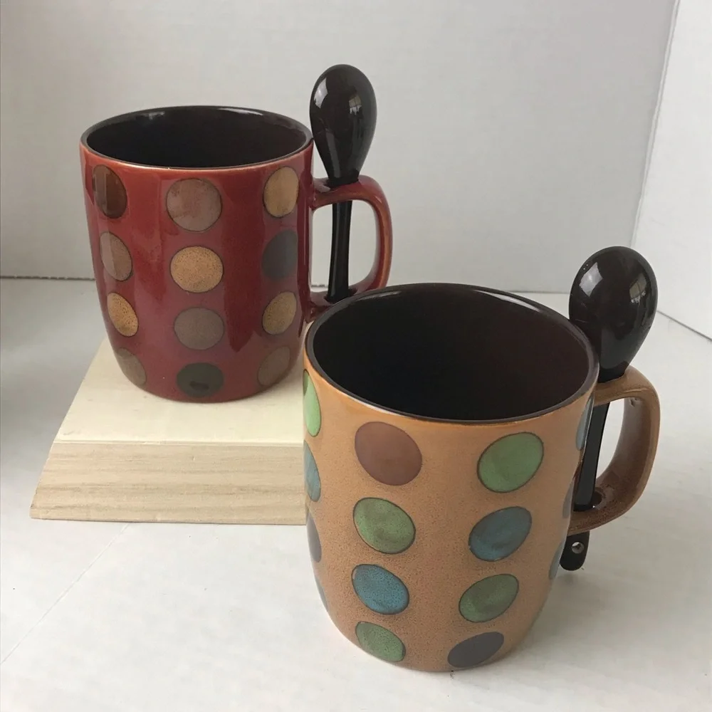 NWOT - A Polka Dot Coffee Tea Mug with Spoon in Handle - Pick One